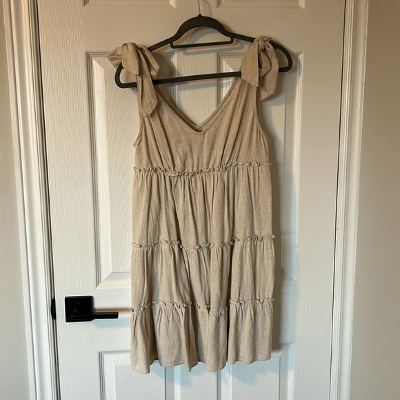 Petal & Pup Arthur Mini Dress in Beige - Picture 3 of 6
